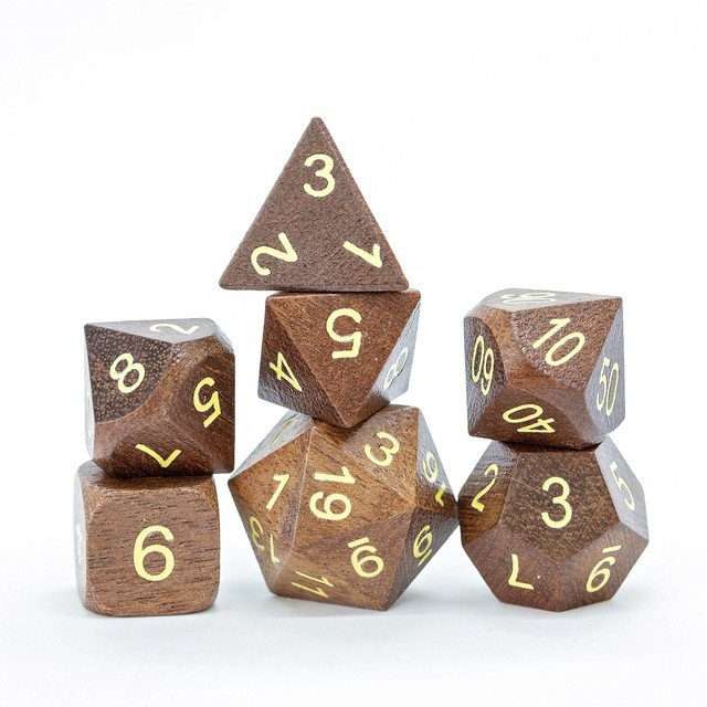 Sage's Trees - Purpleheart Wood Gold Ink Polyhedral Dice Set - Sage's PortalWood Dice Set