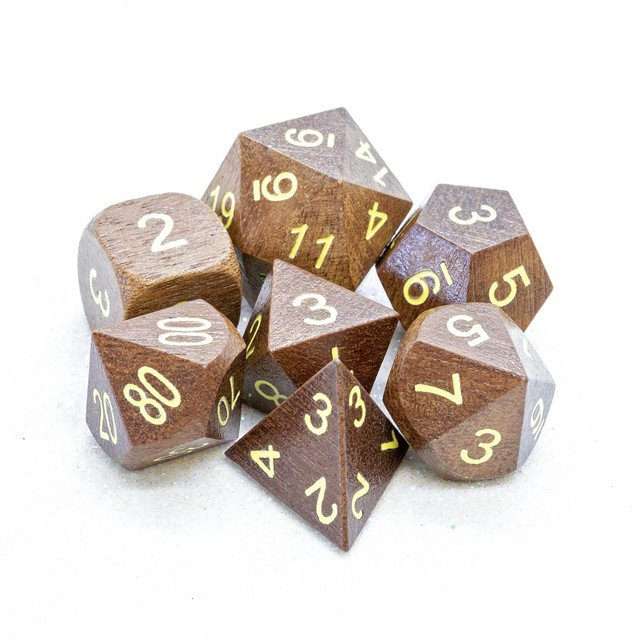 Sage's Trees - Purpleheart Wood Gold Ink Polyhedral Dice Set - Sage's PortalWood Dice Set