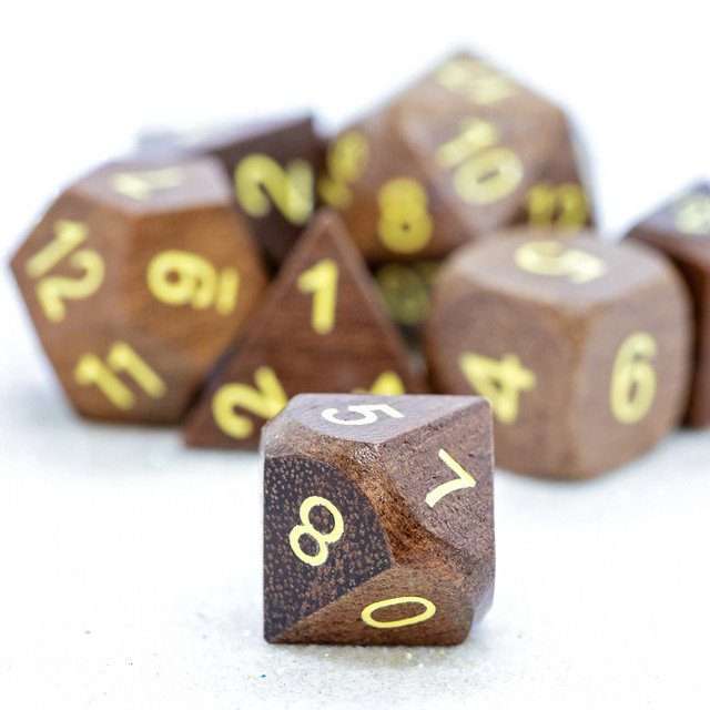 Sage's Trees - Purpleheart Wood Gold Ink Polyhedral Dice Set - Sage's PortalWood Dice Set