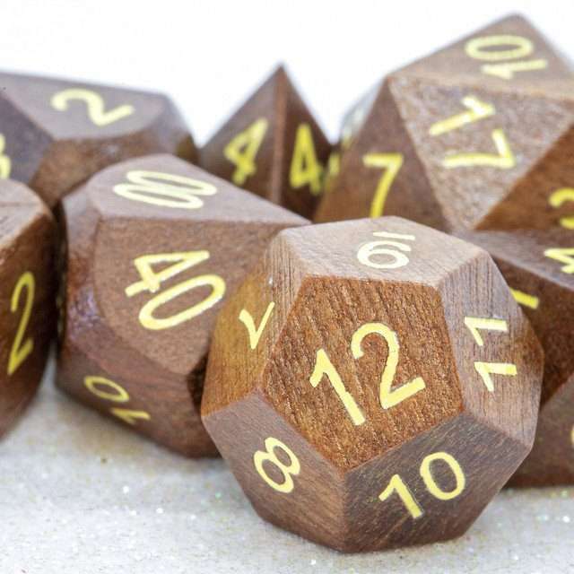 Sage's Trees - Purpleheart Wood Gold Ink Polyhedral Dice Set - Sage's PortalWood Dice Set