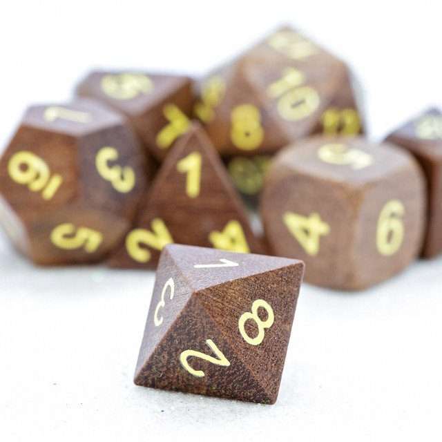 Sage's Trees - Purpleheart Wood Gold Ink Polyhedral Dice Set - Sage's PortalWood Dice Set