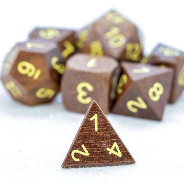 Sage's Trees - Purpleheart Wood Gold Ink Polyhedral Dice Set - Sage's PortalWood Dice Set