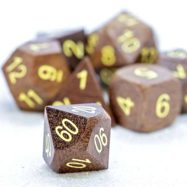 Sage's Trees - Purpleheart Wood Gold Ink Polyhedral Dice Set - Sage's PortalWood Dice Set