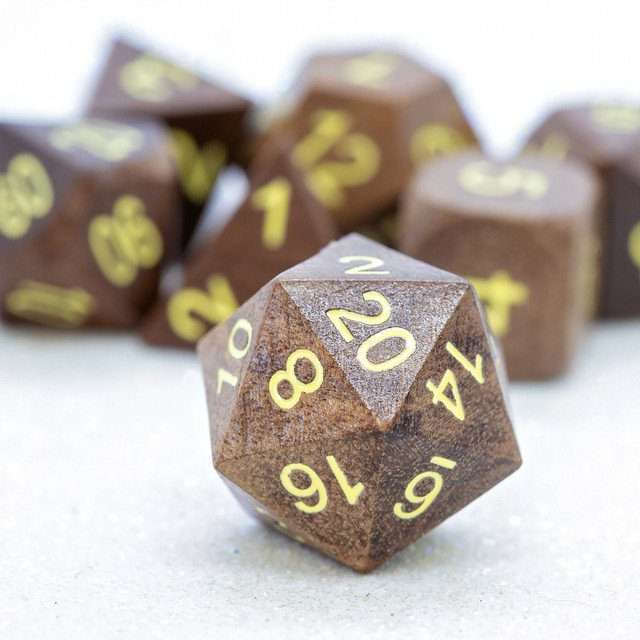 Sage's Trees - Purpleheart Wood Gold Ink Polyhedral Dice Set - Sage's PortalWood Dice Set
