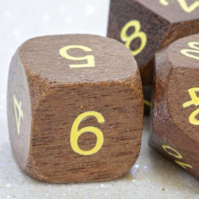 Sage's Trees - Purpleheart Wood Gold Ink Polyhedral Dice Set - Sage's PortalWood Dice Set