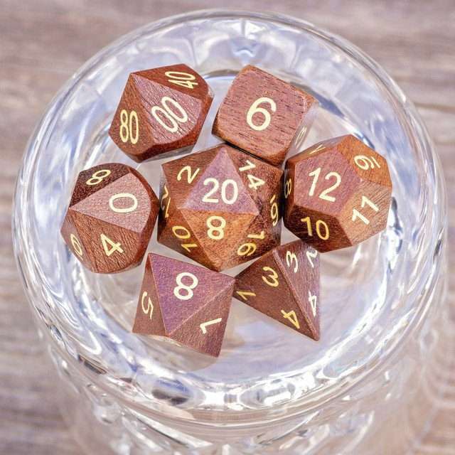 Sage's Trees - Purpleheart Wood Gold Ink Polyhedral Dice Set - Sage's PortalWood Dice Set