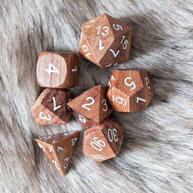 Sage’s Trees - Redwood Oversized White Ink Polyhedral Dice Set - Sage's PortalWood Dice Set
