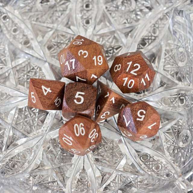 Sage’s Trees - Redwood Oversized White Ink Polyhedral Dice Set - Sage's PortalWood Dice Set