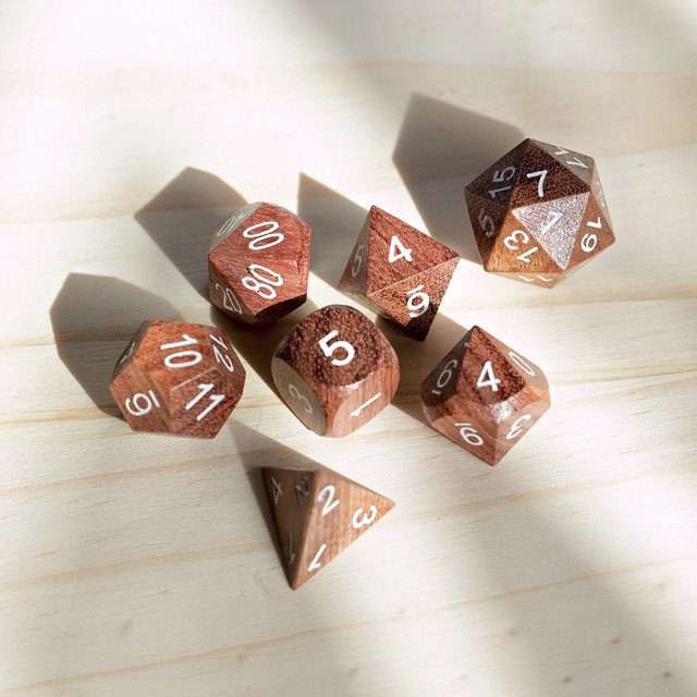 Sage’s Trees - Redwood Oversized White Ink Polyhedral Dice Set - Sage's PortalWood Dice Set