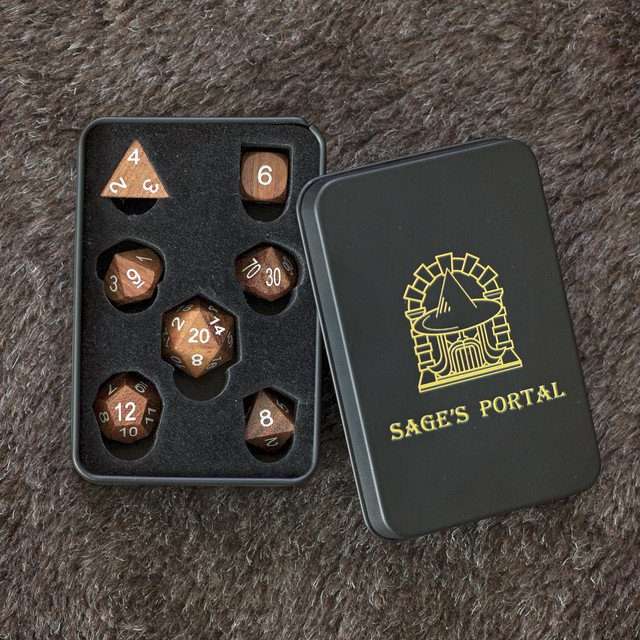 Sage’s Trees - Redwood Oversized White Ink Polyhedral Dice Set - Sage's PortalWood Dice Set
