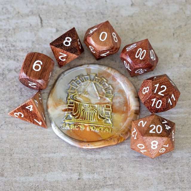 Sage’s Trees - Redwood Oversized White Ink Polyhedral Dice Set - Sage's PortalWood Dice Set