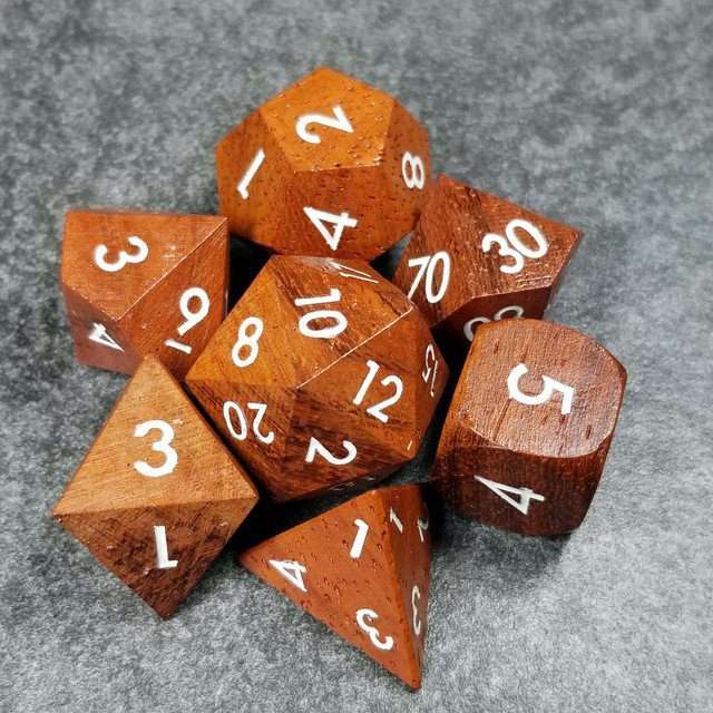 Sage’s Trees - Redwood Oversized White Ink Polyhedral Dice Set - Sage's PortalWood Dice Set