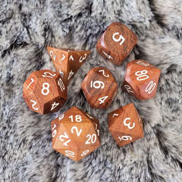 Sage’s Trees - Redwood Oversized White Ink Polyhedral Dice Set - Sage's PortalWood Dice Set