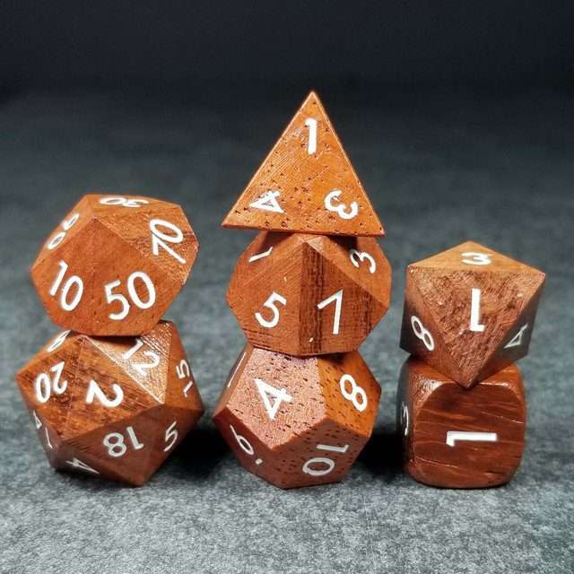 Sage’s Trees - Redwood Oversized White Ink Polyhedral Dice Set - Sage's PortalWood Dice Set