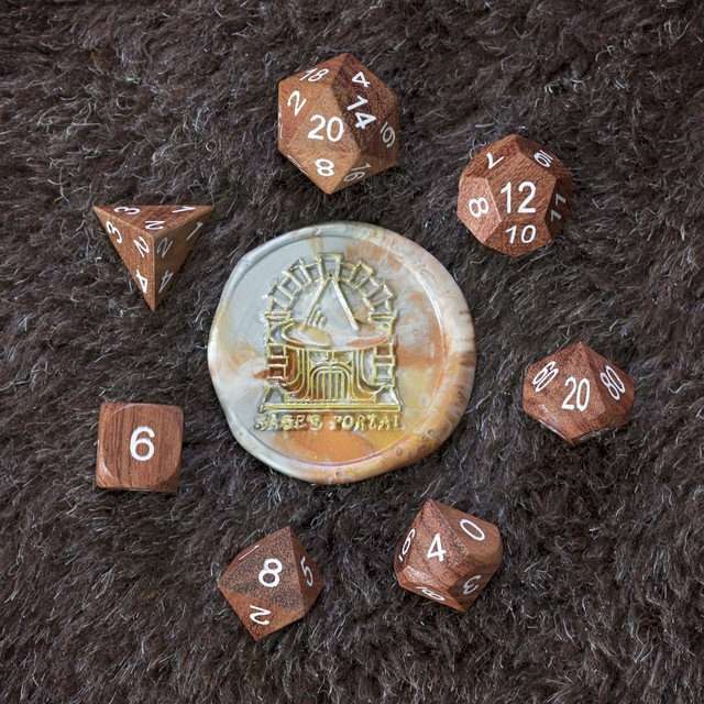 Sage’s Trees - Redwood Oversized White Ink Polyhedral Dice Set - Sage's PortalWood Dice Set