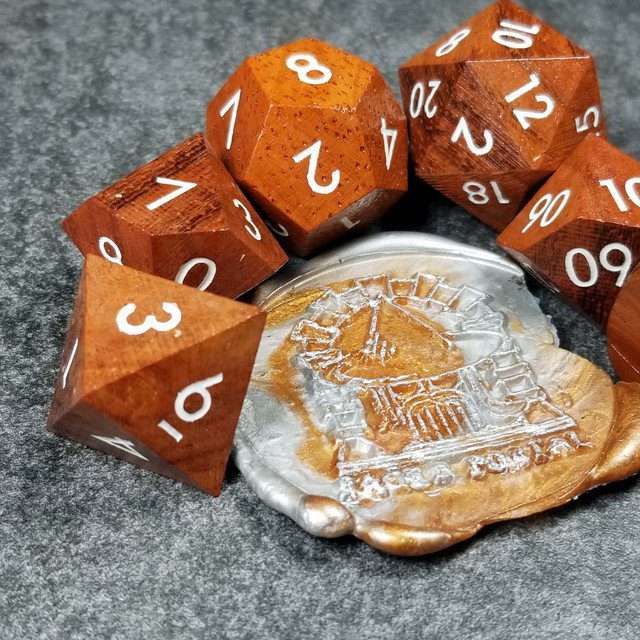 Sage’s Trees - Redwood Oversized White Ink Polyhedral Dice Set - Sage's PortalWood Dice Set