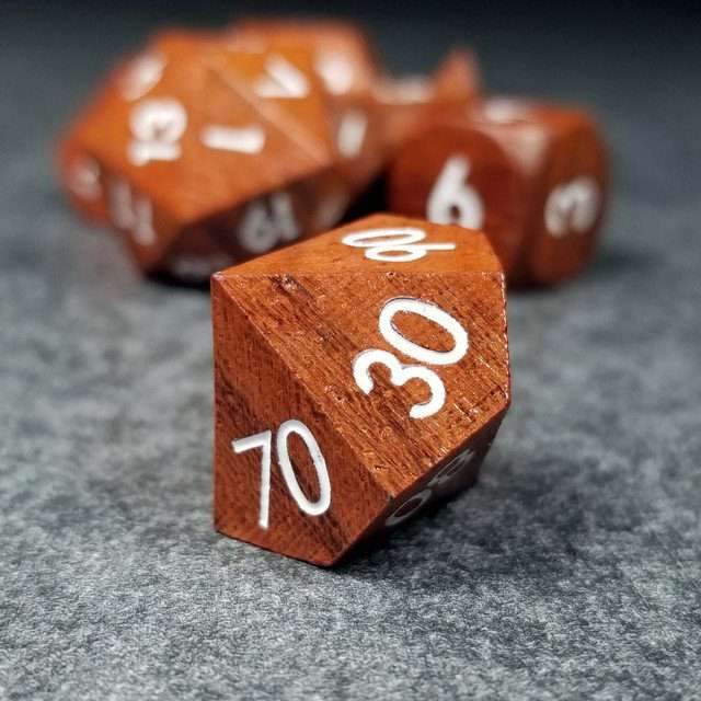 Sage’s Trees - Redwood Oversized White Ink Polyhedral Dice Set - Sage's PortalWood Dice Set