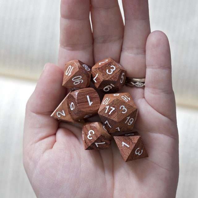 Sage’s Trees - Redwood Oversized White Ink Polyhedral Dice Set - Sage's PortalWood Dice Set