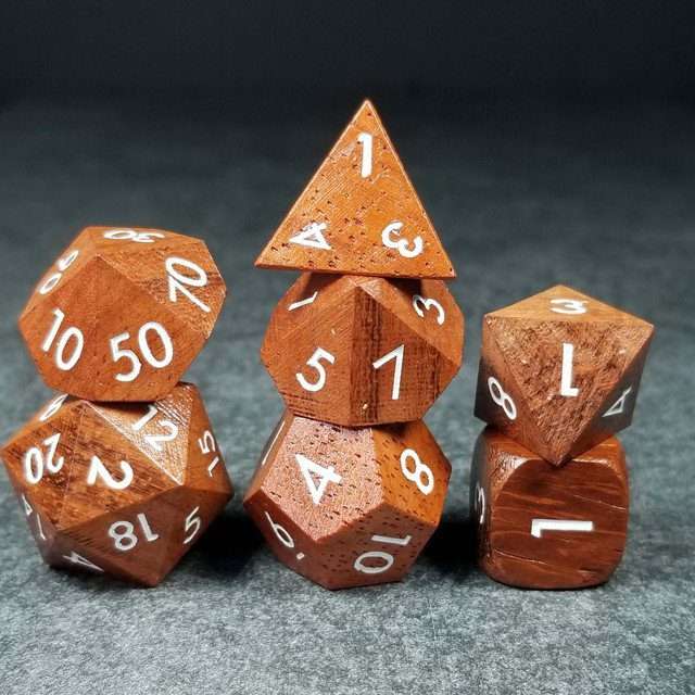 Sage’s Trees - Redwood Oversized White Ink Polyhedral Dice Set - Sage's PortalWood Dice Set