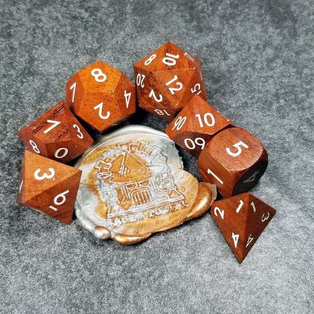 Sage’s Trees - Redwood Oversized White Ink Polyhedral Dice Set - Sage's PortalWood Dice Set