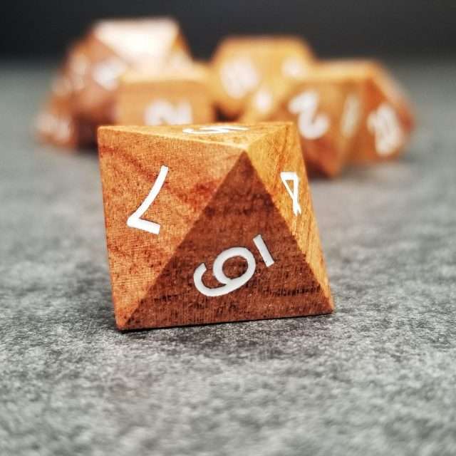 Sage’s Trees - Rose Wood Oversized White Ink Polyhedral Dice Set - Sage's PortalWood Dice Set