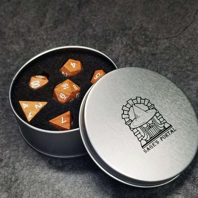 Sage’s Trees - Rose Wood Oversized White Ink Polyhedral Dice Set - Sage's PortalWood Dice Set
