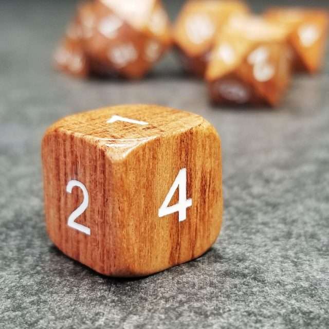 Sage’s Trees - Rose Wood Oversized White Ink Polyhedral Dice Set - Sage's PortalWood Dice Set