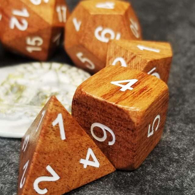 Sage’s Trees - Rose Wood Oversized White Ink Polyhedral Dice Set - Sage's PortalWood Dice Set