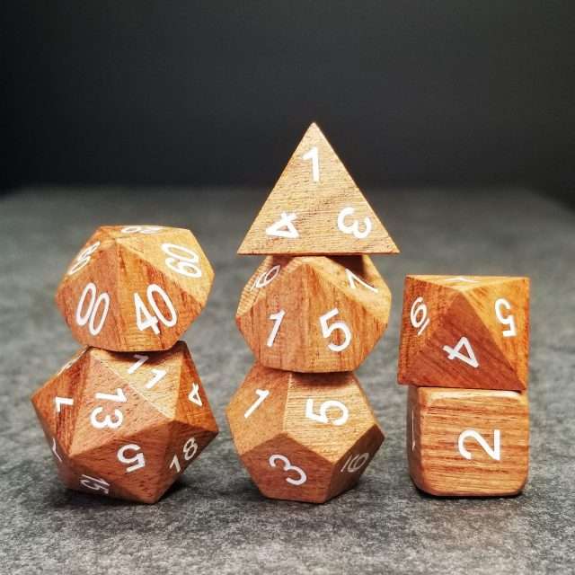 Sage’s Trees - Rose Wood Oversized White Ink Polyhedral Dice Set - Sage's PortalWood Dice Set