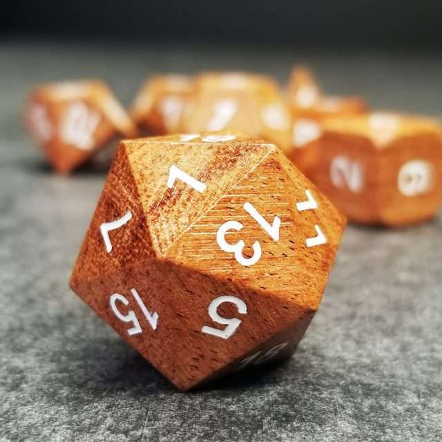 Sage’s Trees - Rose Wood Oversized White Ink Polyhedral Dice Set - Sage's PortalWood Dice Set