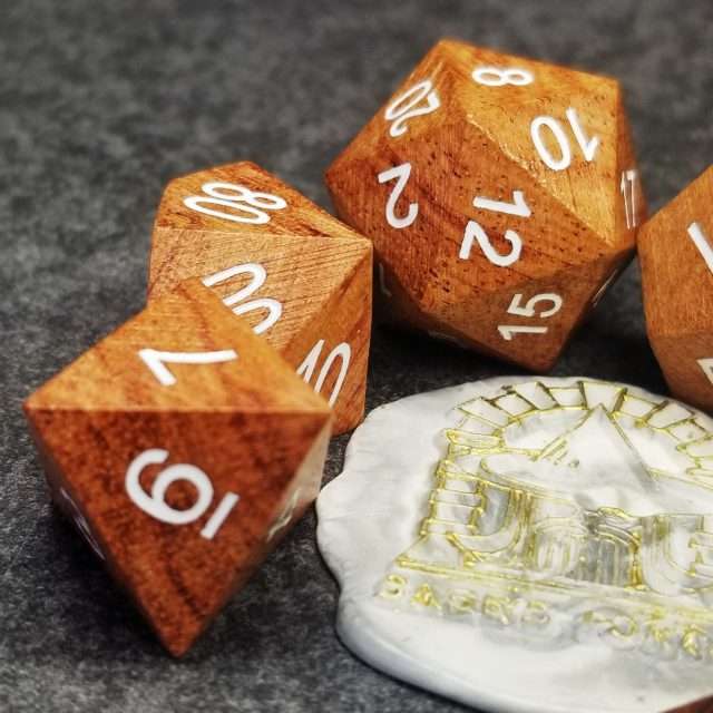 Sage’s Trees - Rose Wood Oversized White Ink Polyhedral Dice Set - Sage's PortalWood Dice Set