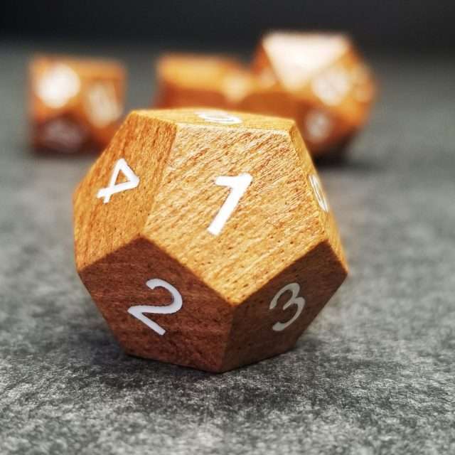 Sage’s Trees - Rose Wood Oversized White Ink Polyhedral Dice Set - Sage's PortalWood Dice Set