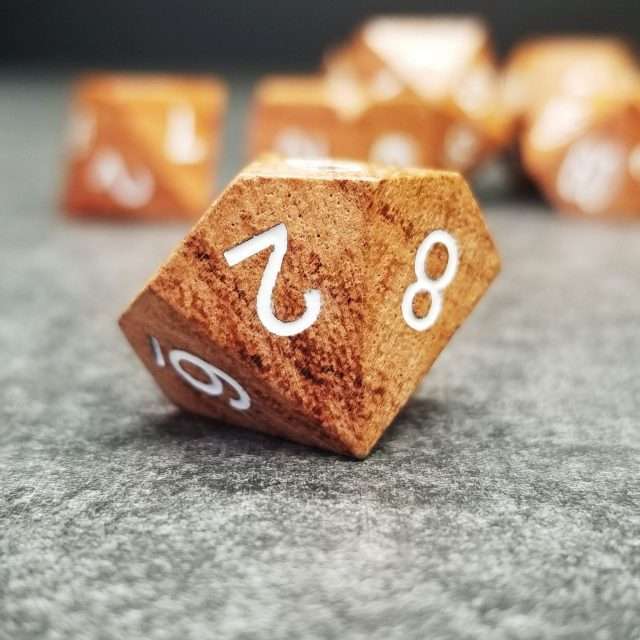 Sage’s Trees - Rose Wood Oversized White Ink Polyhedral Dice Set - Sage's PortalWood Dice Set
