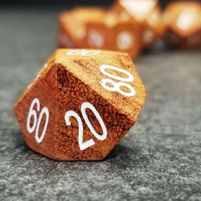 Sage’s Trees - Rose Wood Oversized White Ink Polyhedral Dice Set - Sage's PortalWood Dice Set