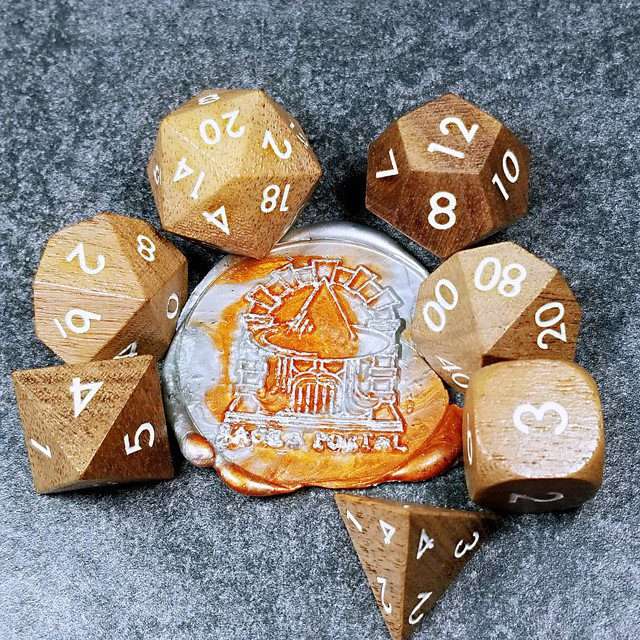 Sage’s Trees - Walnut Wood Oversized White Ink Polyhedral Dice Set - Sage's PortalWood Dice Set