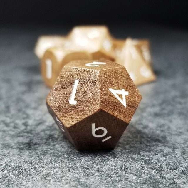 Sage’s Trees - Walnut Wood Oversized White Ink Polyhedral Dice Set - Sage's PortalWood Dice Set