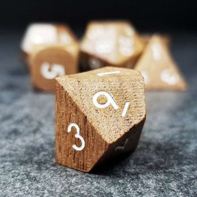 Sage’s Trees - Walnut Wood Oversized White Ink Polyhedral Dice Set - Sage's PortalWood Dice Set
