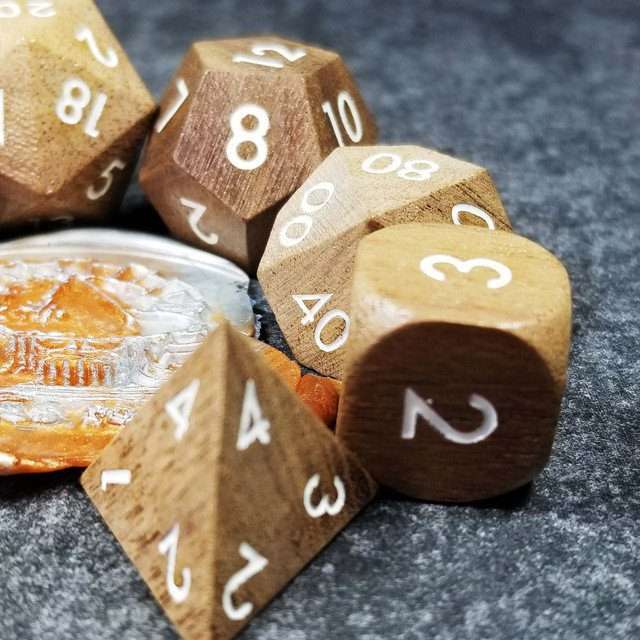 Sage’s Trees - Walnut Wood Oversized White Ink Polyhedral Dice Set - Sage's PortalWood Dice Set