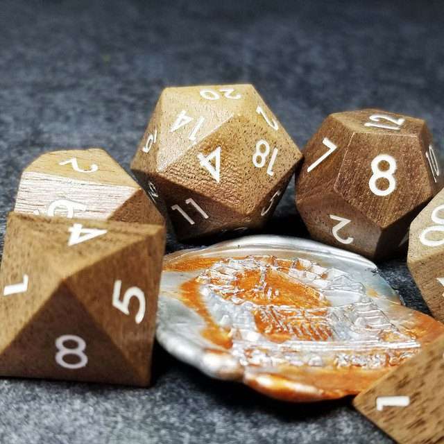 Sage’s Trees - Walnut Wood Oversized White Ink Polyhedral Dice Set - Sage's PortalWood Dice Set