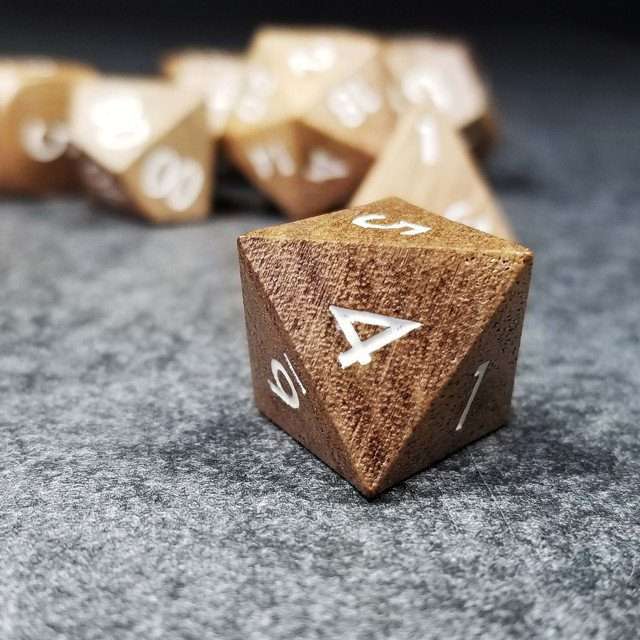 Sage’s Trees - Walnut Wood Oversized White Ink Polyhedral Dice Set - Sage's PortalWood Dice Set