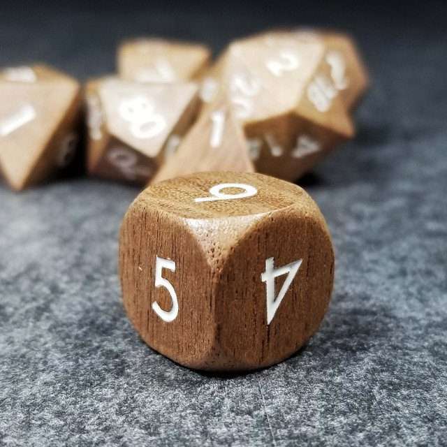 Sage’s Trees - Walnut Wood Oversized White Ink Polyhedral Dice Set - Sage's PortalWood Dice Set