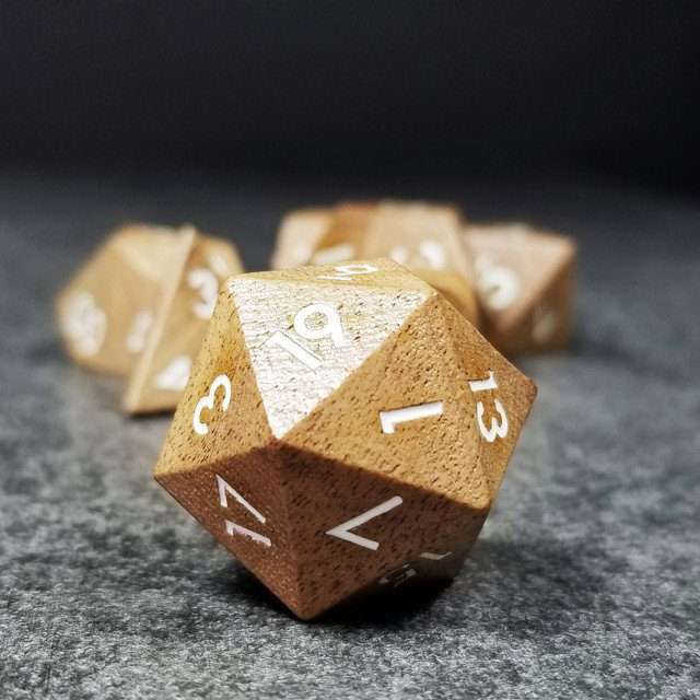 Sage’s Trees - Walnut Wood Oversized White Ink Polyhedral Dice Set - Sage's PortalWood Dice Set