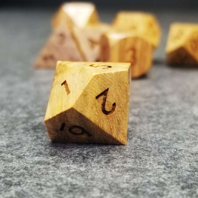 Sage’s Trees - Zebra Wood Oversized Natural Ink Polyhedral Dice Set - Sage's PortalWood Dice Set