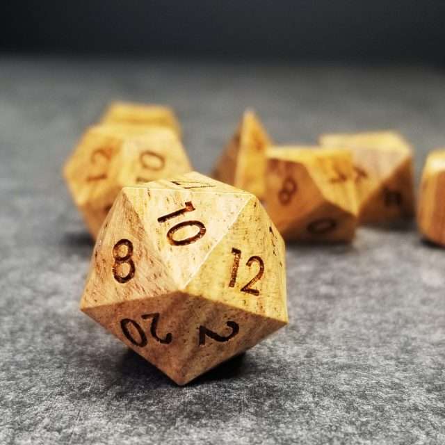 Sage’s Trees - Zebra Wood Oversized Natural Ink Polyhedral Dice Set - Sage's PortalWood Dice Set