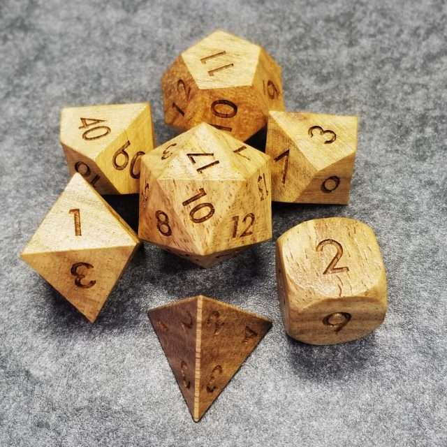 Sage’s Trees - Zebra Wood Oversized Natural Ink Polyhedral Dice Set - Sage's PortalWood Dice Set