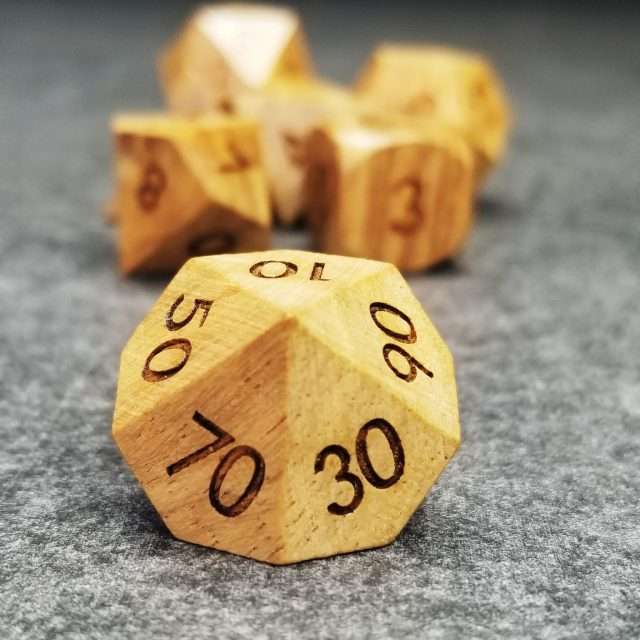 Sage’s Trees - Zebra Wood Oversized Natural Ink Polyhedral Dice Set - Sage's PortalWood Dice Set