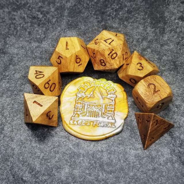 Sage’s Trees - Zebra Wood Oversized Natural Ink Polyhedral Dice Set - Sage's PortalWood Dice Set