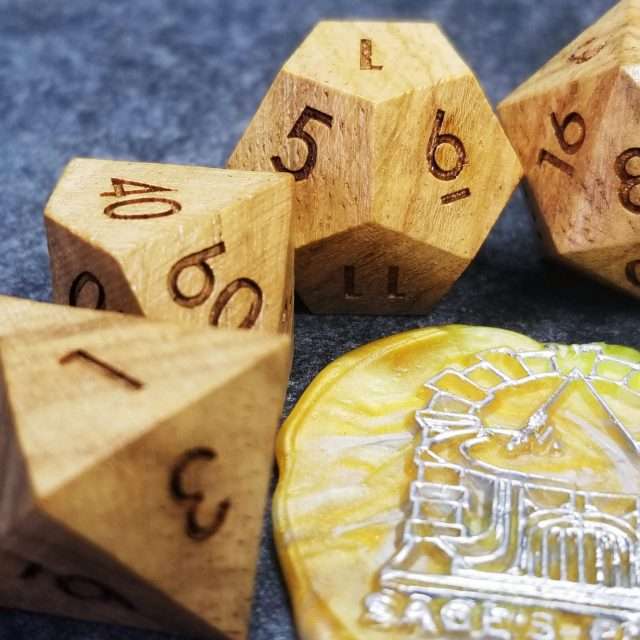 Sage’s Trees - Zebra Wood Oversized Natural Ink Polyhedral Dice Set - Sage's PortalWood Dice Set
