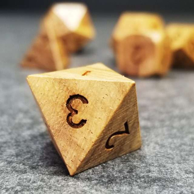 Sage’s Trees - Zebra Wood Oversized Natural Ink Polyhedral Dice Set - Sage's PortalWood Dice Set