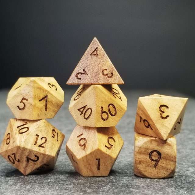Sage’s Trees - Zebra Wood Oversized Natural Ink Polyhedral Dice Set - Sage's PortalWood Dice Set